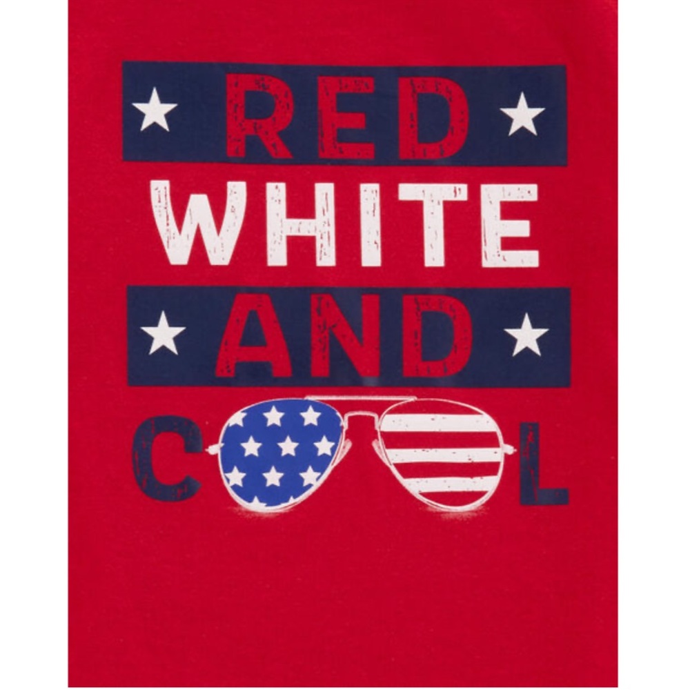 Carter’s Boys Red White and Cool Sunglasses USA Flag America Patriotic Tee Shirt - Picture 2 of 2
